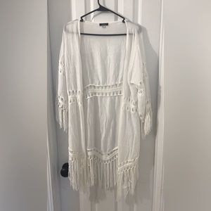 VIVID Artsy Boho Kimono Crochet Fringed Long Overpiece Topper Size Large